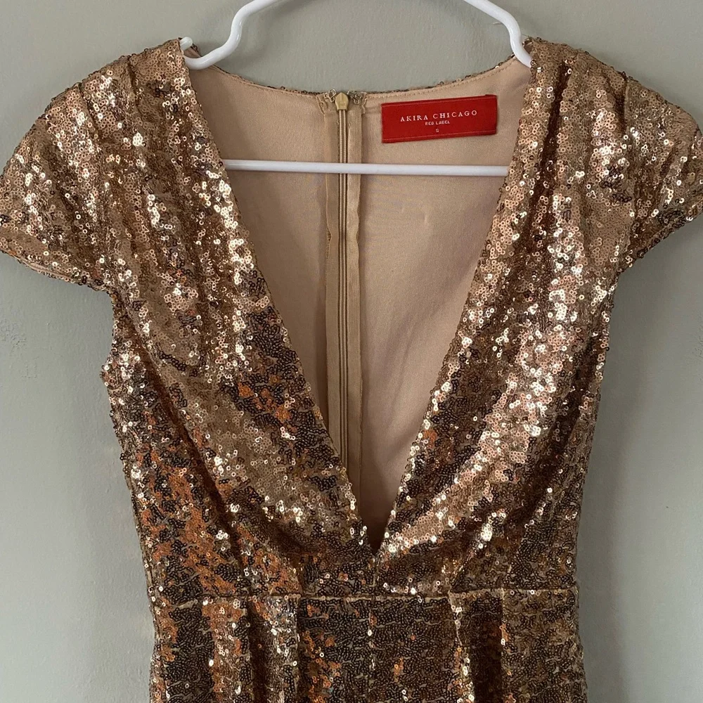 gold dress akira Sexy Glitter Sequins Mermaid Prom Dress V-Neck Beads Side Split Long Party Dress